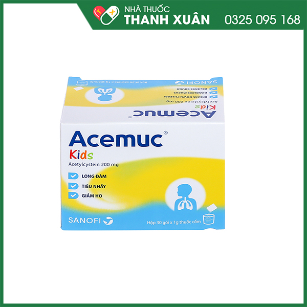 Acemuc kids 200mg hộp 30 gói tiêu chất nhầy